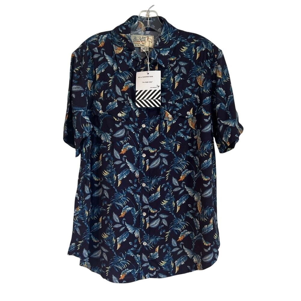 NWT Sandrine Rose Hawaiian Print Button Down, Blue, Women’s Medium